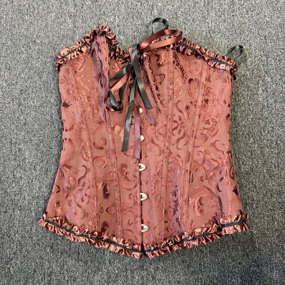 Vintage Y2k Bronze Victorian Brown Medieval Lace Tie up Corset Top Women's M/L